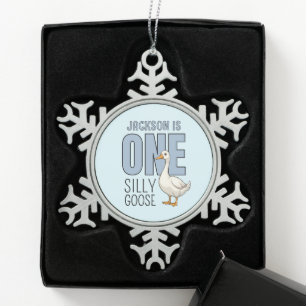 Benutzerdefinierte moderne erste Geburtstagsfeier  Schneeflocken Zinn-Ornament