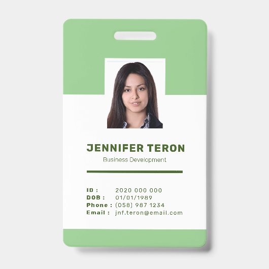 Benutzerdefinierte moderne Green Employee ID Card Ausweis (Vorderseite)