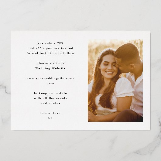 Benutzerdefinierte moderne Namen Foto Gold Save th Folieneinladung (Rückseite)