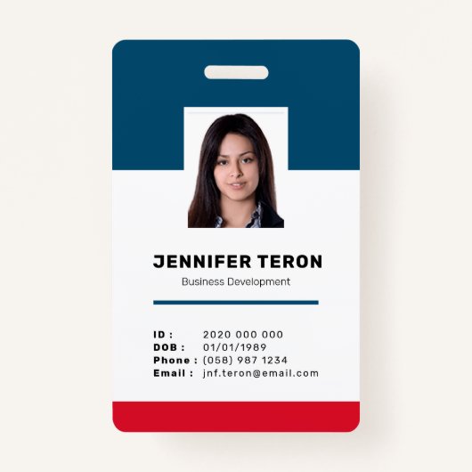 Benutzerdefinierte moderne Navy Mitarbeiter ID Car Ausweis (Vorderseite)