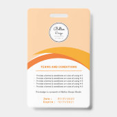 Benutzerdefinierte moderne Orange Mitarbeiter ID C Ausweis (Rückseite)