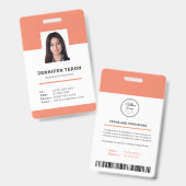 Benutzerdefinierte moderne Orange Mitarbeiter ID C Ausweis (Vorder- & Rückseite)