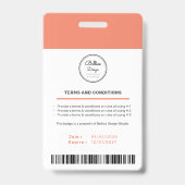 Benutzerdefinierte moderne Orange Mitarbeiter ID C Ausweis (Rückseite)