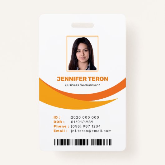 Benutzerdefinierte moderne Orange Mitarbeiter ID C Ausweis (Vorderseite)