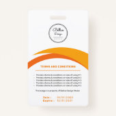 Benutzerdefinierte moderne Orange Mitarbeiter ID C Ausweis (Rückseite)