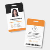 Benutzerdefinierte moderne Orange Mitarbeiter ID C Ausweis (Vorder- & Rückseite)