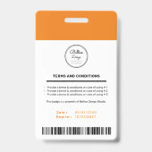 Benutzerdefinierte moderne Orange Mitarbeiter ID C Ausweis (Rückseite)