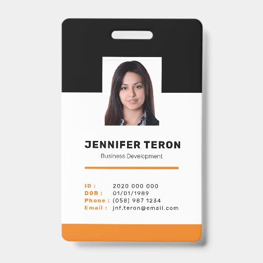 Benutzerdefinierte moderne Orange Mitarbeiter ID C Ausweis (Vorderseite)