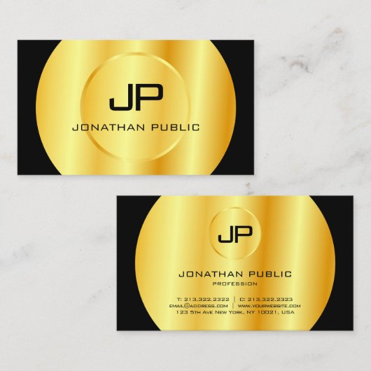 Benutzerdefinierte moderne Schwarz-Gold-Monogram-E Visitenkarte (Vorne/Hinten)