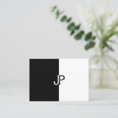 Benutzerdefinierte moderne Schwarz-weiße Monogramm Visitenkarte (Stehend Vorderseite)