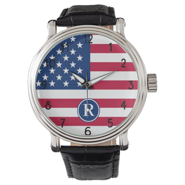 Benutzerdefinierte Monogram für amerikanische Flag Armbanduhr (Vorderseite)