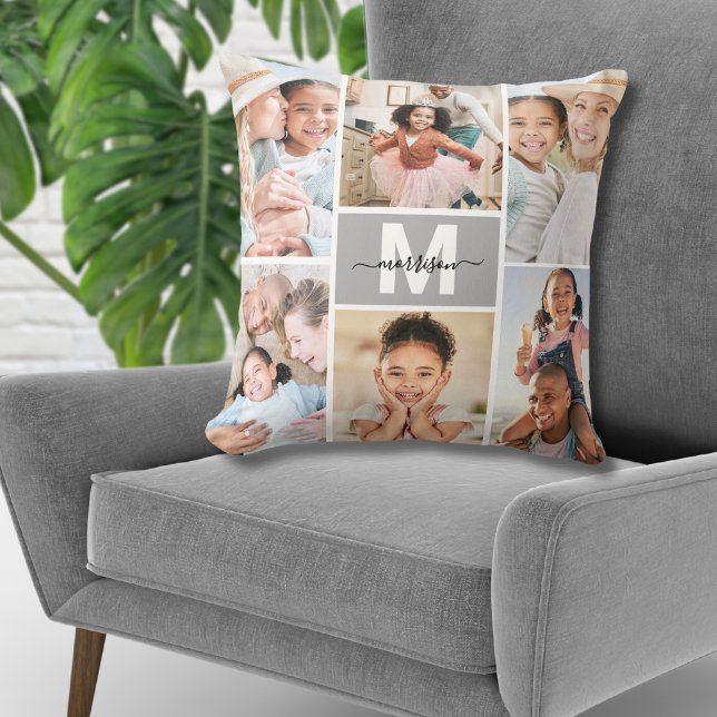 Benutzerdefinierte Monogram Multi-Fotokollenfamili Kissen (Custom Monogram Multi Photo Collage Family Throw Pillow)