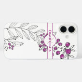 Benutzerdefinierte Monogram Name Blätter Lila Berr Case-Mate iPhone Hülle (Rückseite (Horizontal))
