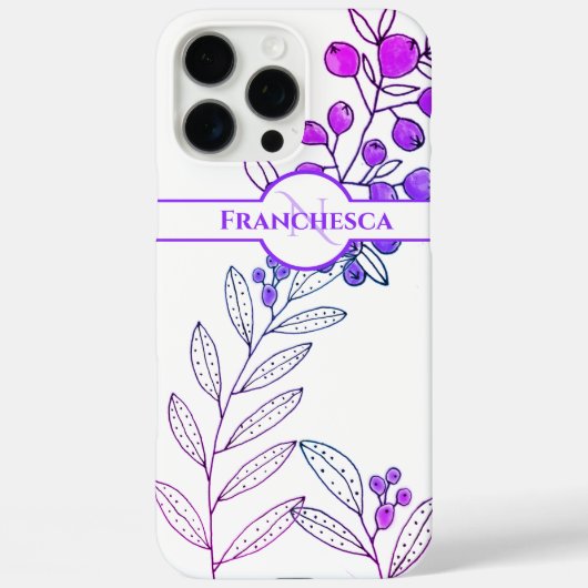 Benutzerdefinierte Monogram Name Blätter Rosa Berr Case-Mate iPhone Hülle (Rückseite)