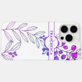 Benutzerdefinierte Monogram Name Blätter Rosa Berr Case-Mate iPhone Hülle (Rückseite (Horizontal))