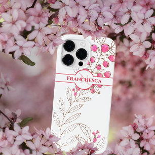 Benutzerdefinierte Monogram Name Blätter Rosa Berr Case-Mate iPhone 14 Pro Max Hülle