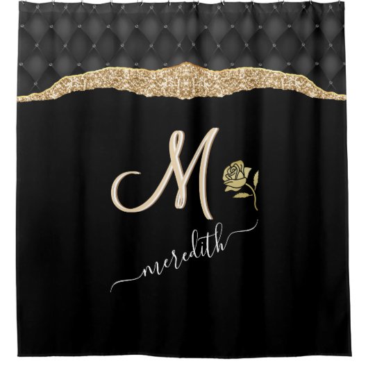 Benutzerdefinierte Monogram Name Rose Elegante Gol Duschvorhang (Vorderseite)