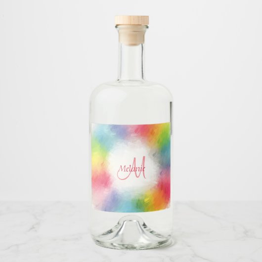 Benutzerdefinierte Monogram-Vorlage Abstrakt farbi Alkoholflaschenetikett (Vorderseite)