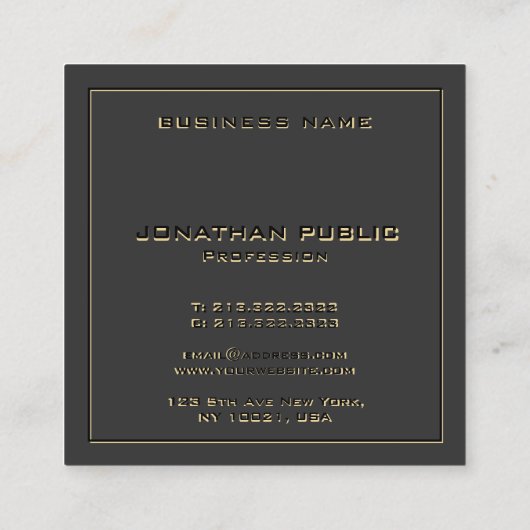 Benutzerdefinierte Monogram-Vorlage Elegant Black Quadratische Visitenkarte (Rückseite)
