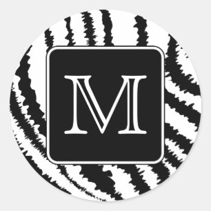 Benutzerdefinierte Monogram, Zebra Muster Animal P Runder Aufkleber
