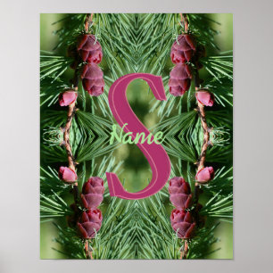 Benutzerdefinierte Monogramm Anfangsname Kiefernza Poster