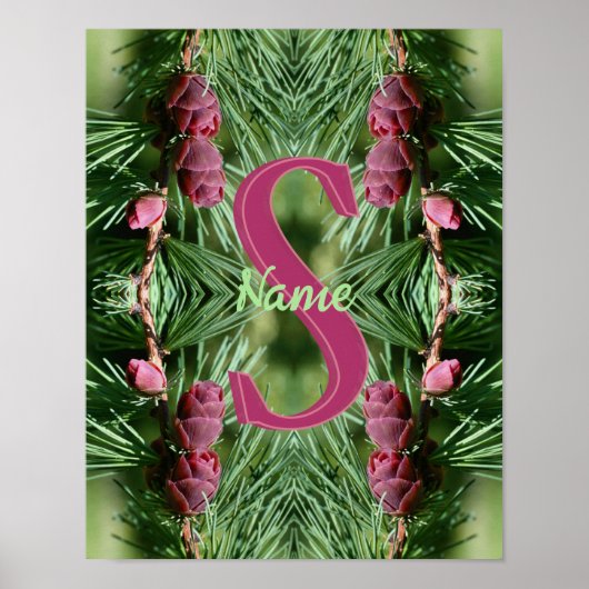 Benutzerdefinierte Monogramm Anfangsname Kiefernza Poster (Vorne)