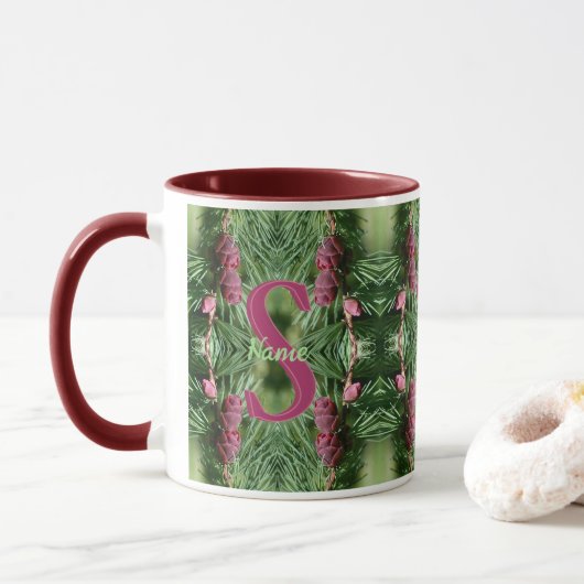 Benutzerdefinierte Monogramm Anfangsname Kiefernza Tasse (Mit Donut)