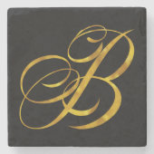 Benutzerdefinierte Monogramm-B-Imitat Gold Foil Mo Steinuntersetzer (Vorderseite)