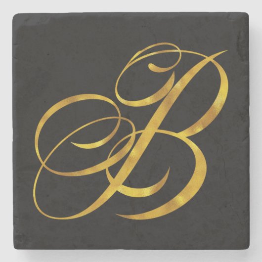 Benutzerdefinierte Monogramm-B-Imitat Gold Foil Mo Steinuntersetzer (Vorderseite)