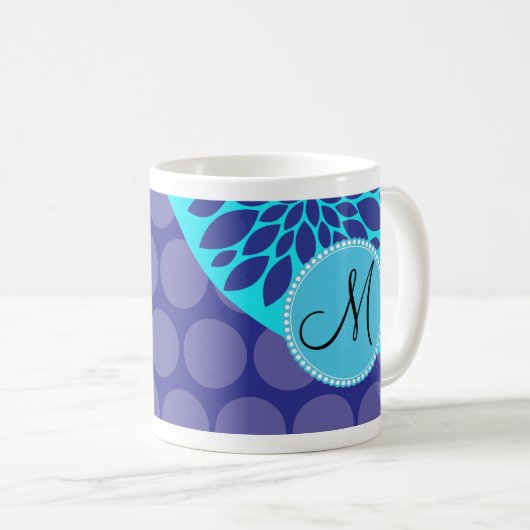 Benutzerdefinierte Monogramm erste Aquamarine Lila Kaffeetasse (VorderseiteRechts)