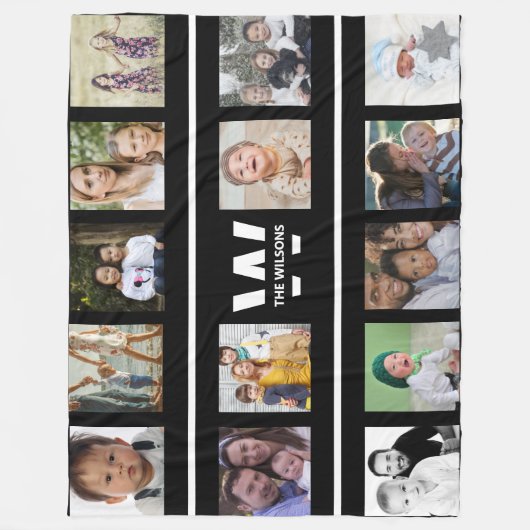 Benutzerdefinierte Monogramm-Fotos für Schwarzweiß Fleecedecke (Vorderseite)