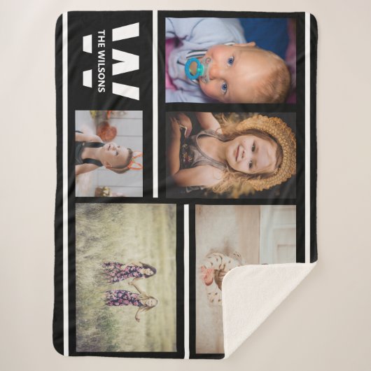 Benutzerdefinierte Monogramm-Fotos für Schwarzweiß Sherpadecke (Vorderseite)