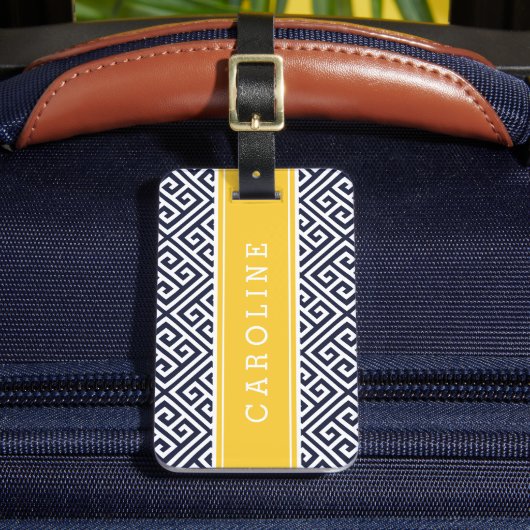 Benutzerdefinierte Monogramm für Navy und Gelb-Gri Gepäckanhänger (Vorderseite Insitu 2)