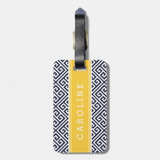 Benutzerdefinierte Monogramm für Navy und Gelb-Gri Gepäckanhänger (Rückseite vertikal)
