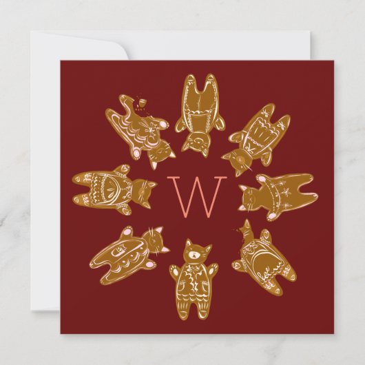 Benutzerdefinierte Monogramm-Gingerbread-Katzen - Karte (Vorderseite)