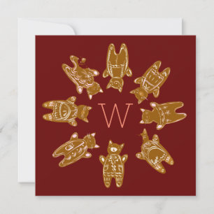 Benutzerdefinierte Monogramm-Gingerbread-Katzen - Karte