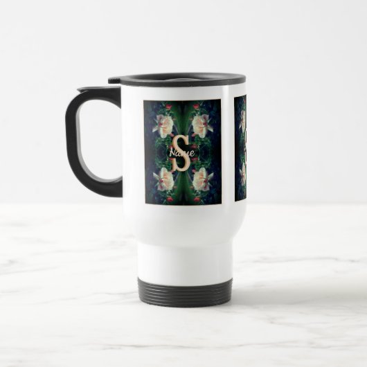 Benutzerdefinierte Monogramm-Initialen Name Pfirsi Reisebecher (Links)