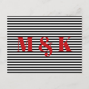 Benutzerdefinierte Monogramm-Initialen rote Schwar Postkarte