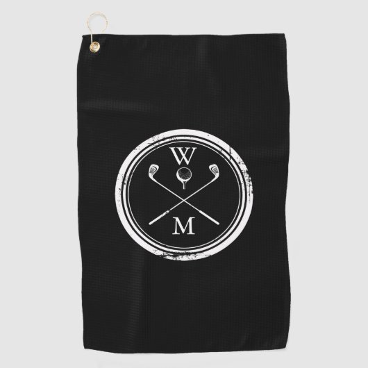 Benutzerdefinierte Monogramm-Initialen schwarz und Golfhandtuch (Vorderseite)
