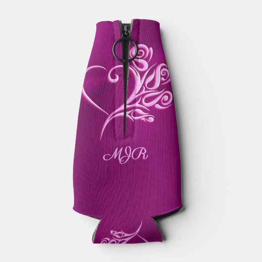 Benutzerdefinierte Monogramm, Mauve Stilvoll Herz  Flaschenkühler (Rückseite)