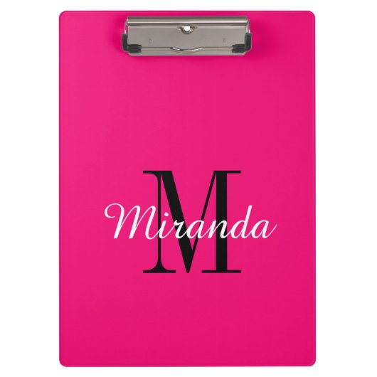 Benutzerdefinierte Monogramm Neonrosa Farbe große Klemmbrett (Vorderseite)