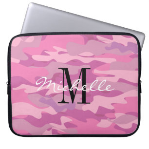 Benutzerdefinierte monogramm rosa Camouflage Lapto Laptopschutzhülle