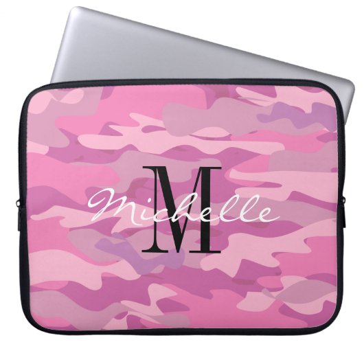 Benutzerdefinierte monogramm rosa Camouflage Lapto Laptopschutzhülle (Vorderseite)