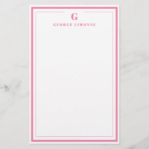 Benutzerdefinierte Monogramm-Rosa-Rahmen-Korrespon Briefpapier