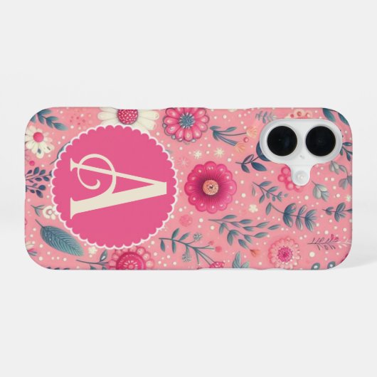 Benutzerdefinierte Monogramm rosa verzauberte Blöc iPhone 16 Hülle (Rückseite (Horizontal))