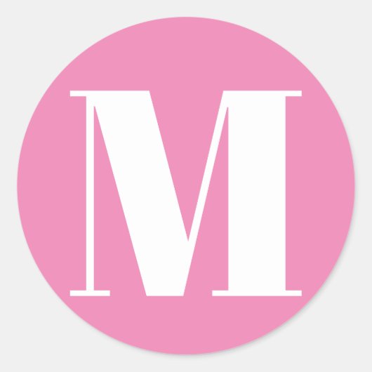 Benutzerdefinierte monogramm rosa weiße Anfangsnum Runder Aufkleber (Vorderseite)