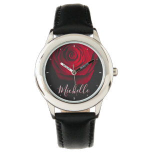 Benutzerdefinierte Monogramm-rote Rose Vintages Fo Armbanduhr
