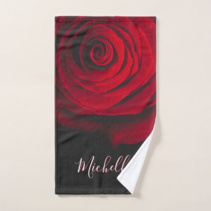Benutzerdefinierte Monogramm-rote Rose Vintages Fo Badhandtuch Set