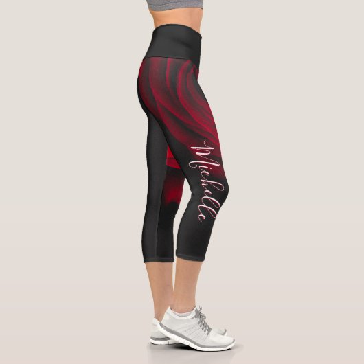 Benutzerdefinierte Monogramm-rote Rose Vintages Fo Capri Leggings (Rechts)