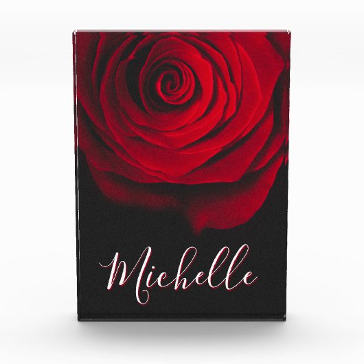 Benutzerdefinierte Monogramm-rote Rose Vintages Fo Fotoblock (Vorderseite)